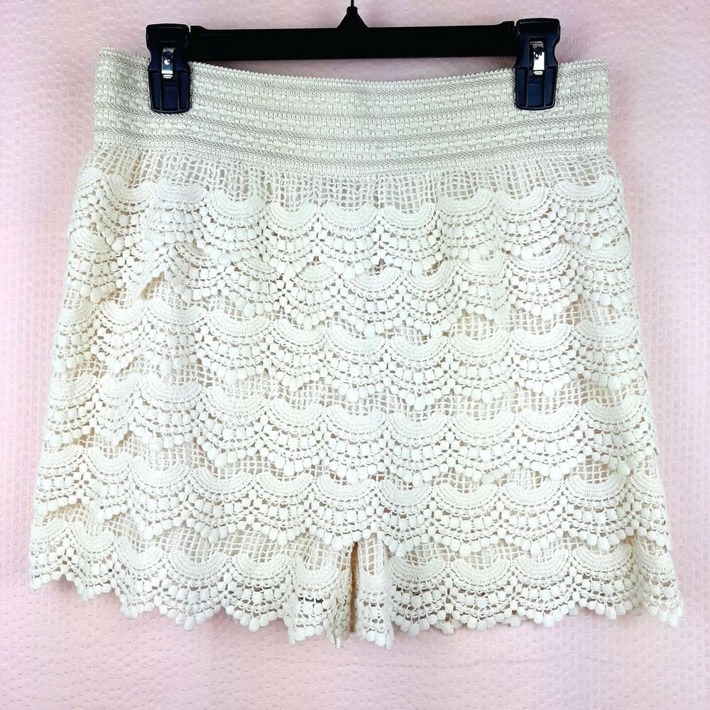 NEW Zenobia Women Ivory Shorts Layered Boho Style Embroidery Lined Size M